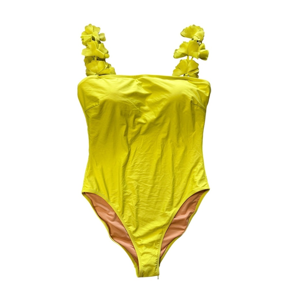 S1 J. Crew Floral Strap Swimsuit One Piece Yellow Lined Size 16 New NWT